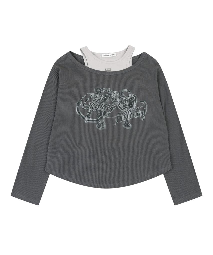 ORDINARY HOLIDAY Off-Shoulder Loose Fit Set-Up [Charcoal]