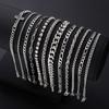 12Pcs/Set Silver Color Simple Stylish Punk Hip-Hop Stainless Steel Cross Rhinestones Chain Bracelet Set for Men Women Jewelry