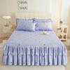 3pcs Set Skin-friendly Lace Bedspread Princess Double Layer Lace Bed Sheet Anti-slip Bed Cover with 2pcs Pillowcase