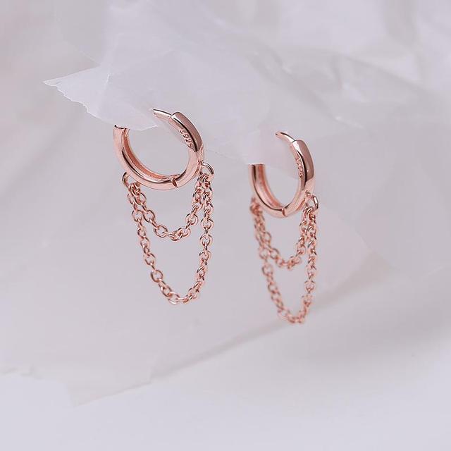 Real 925 Sterling Silver Double Layer Tassel Hoop Earrings For Women Ins Popular Cold Style Women Fashion Jewelry Flyleaf New