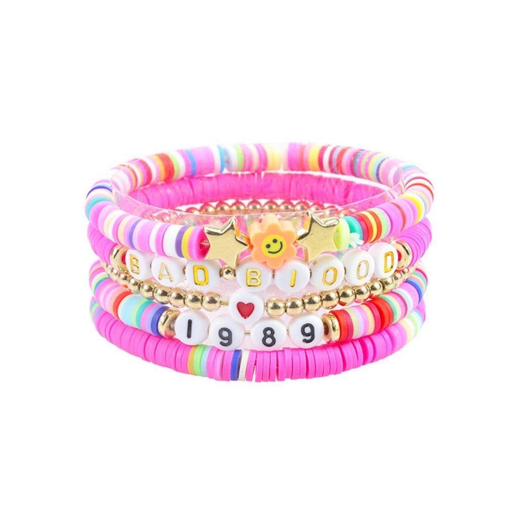 Multi-layer Color Soft Pottery Bracelet Elastic Color Letter Beaded Bracelet Set