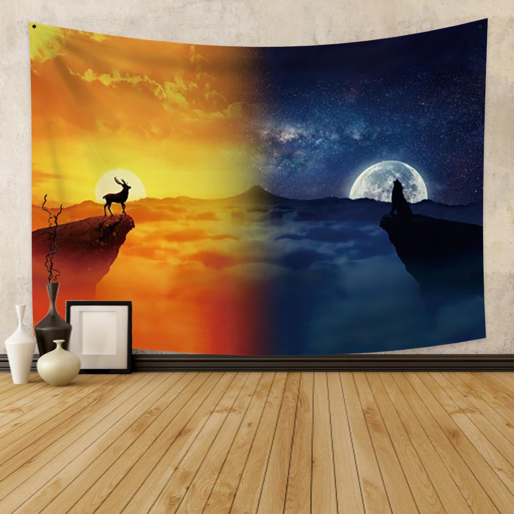 Яркий настенный гобелен с полной луной и звездами, мечтательный ночной вид, гобелен, абстрактный домашний декор, гобелен для спальни, гостиной, общежития