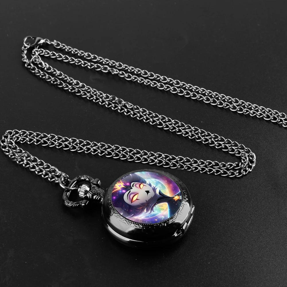 Cartoon Helluva Boss Glass Dome Quartz Pocket Watch Arabic Dial Vintage Men Women Kids Necklace Pendant Creative Clock Gift