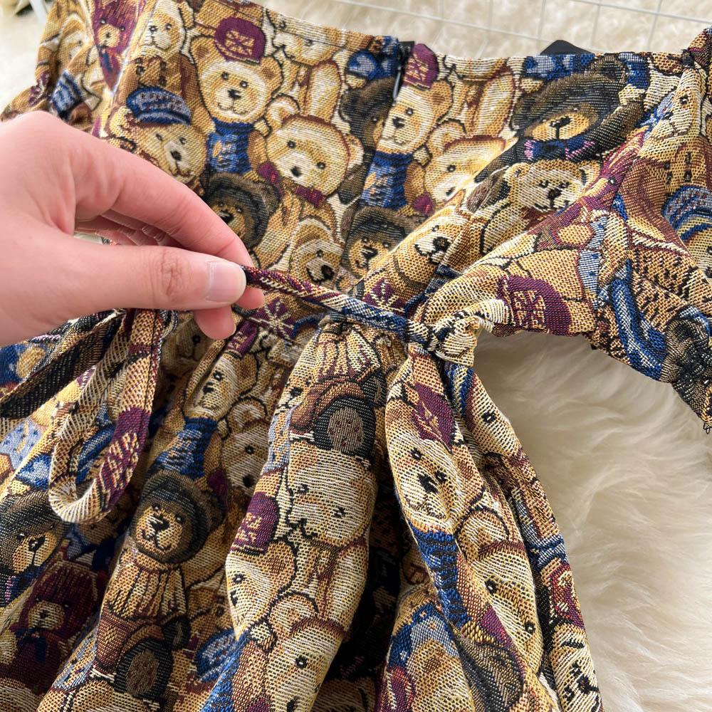 RUGOD Лето 2022, новое французское ретро модное платье с медвежонком, темпераментное платье с пышными рукавами, тонкое женское платье с талией