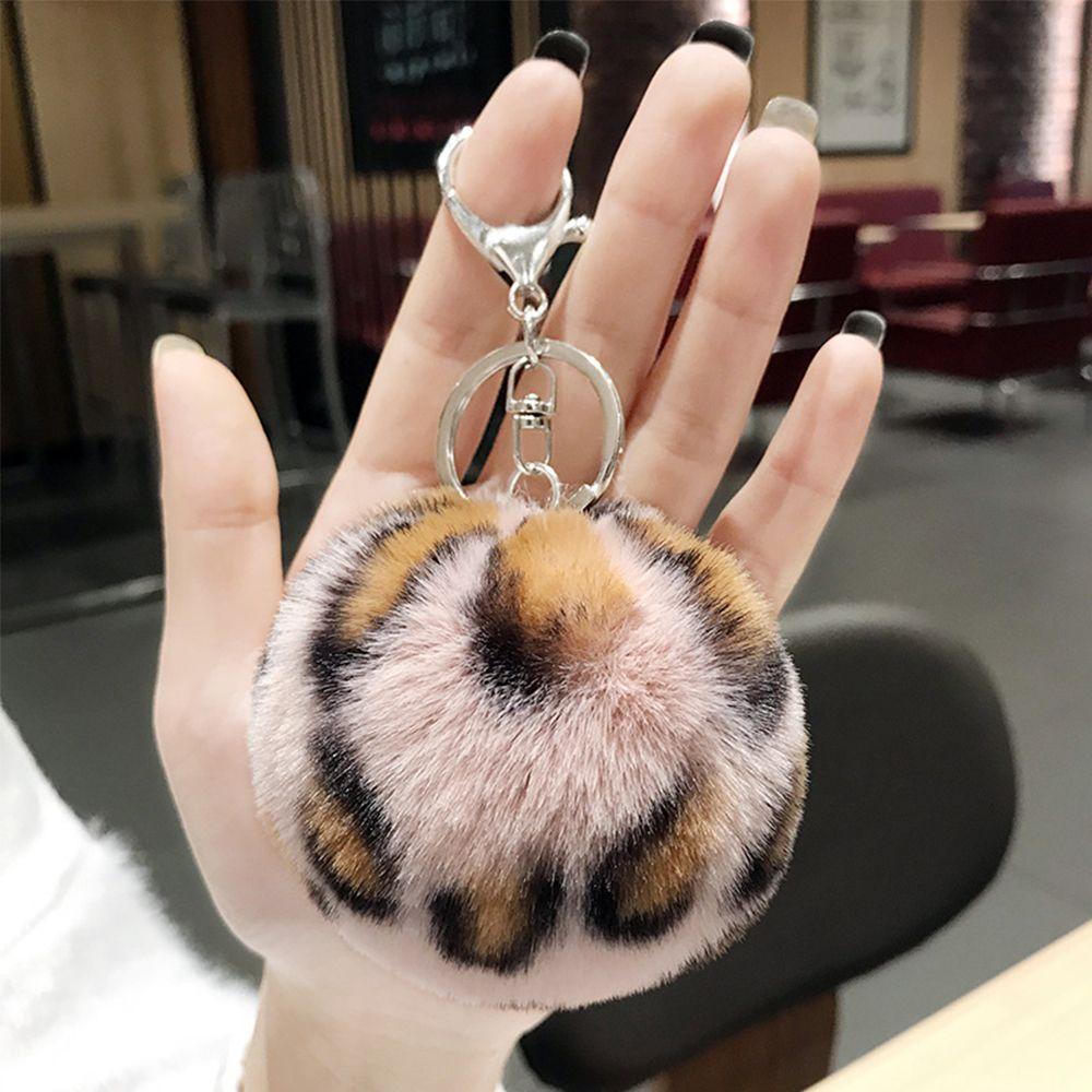 Car Accessories Pendant Heart Round Ball Leopard Plush Fur Ball Key Chains Key Ring Plush Keychain