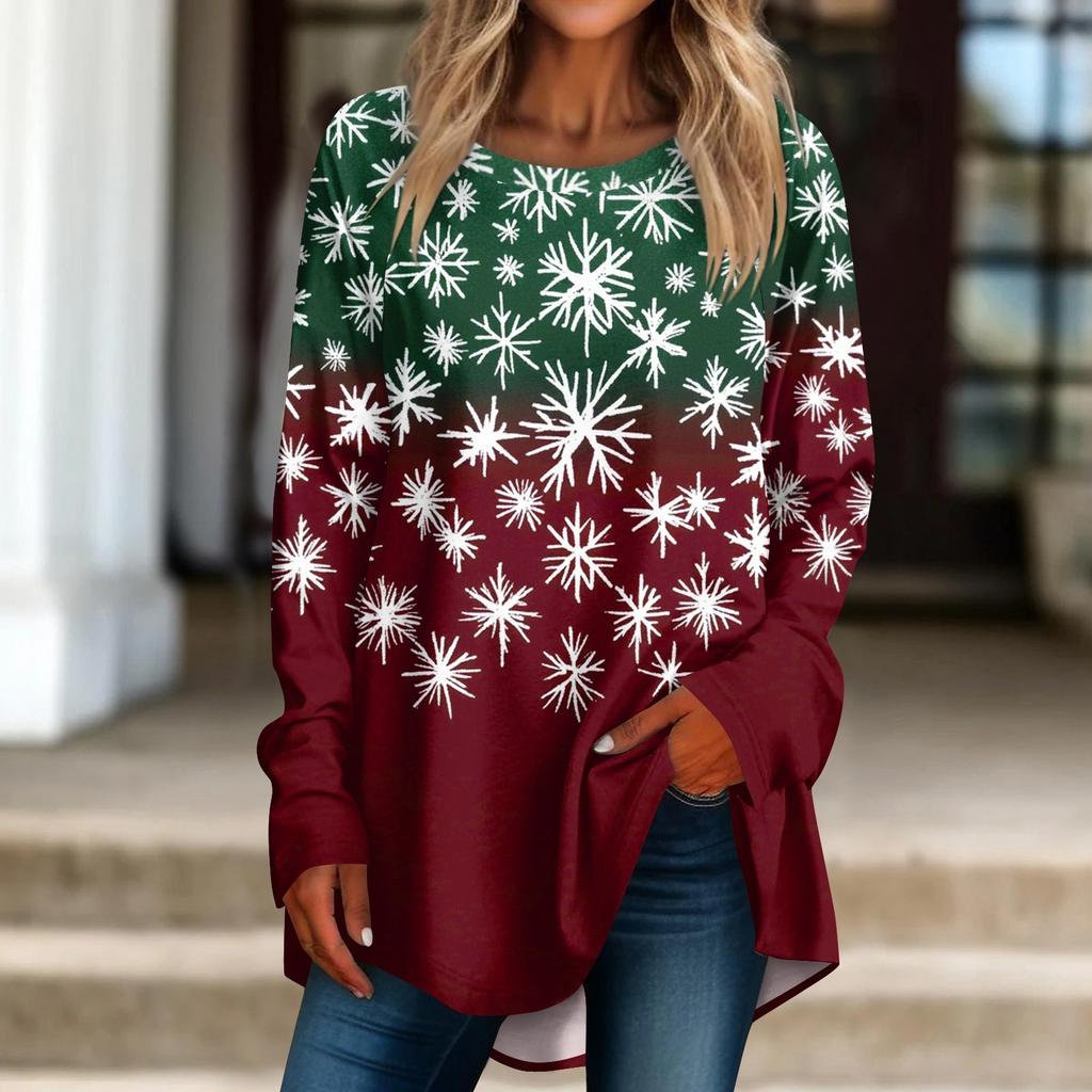 Женская повседневная футболка больших размеров с длинными рукавами и круглым принтом, верхний пуловер