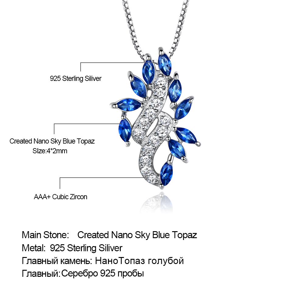 Umcho Pendants Necklace For Women Blue Sapphire Leaf Gemstone Wedding Jewelry with Chain