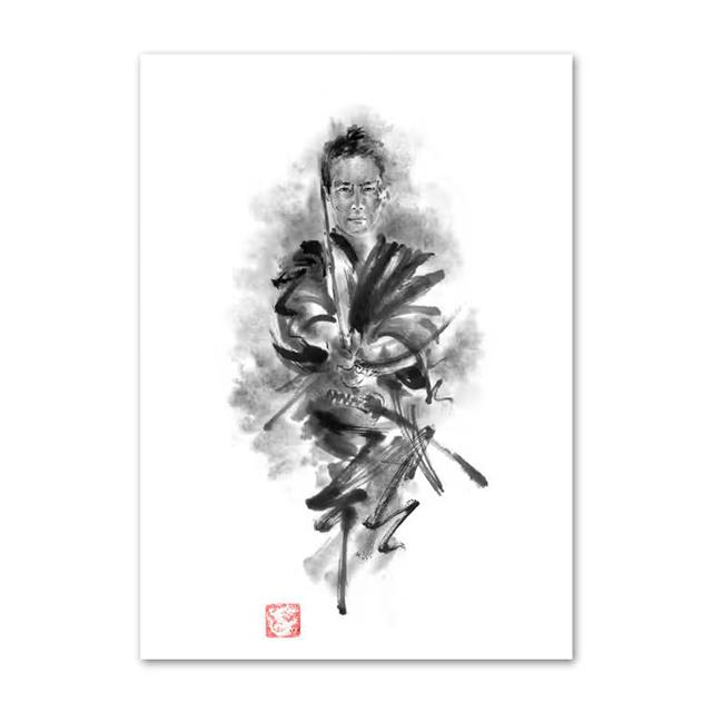 Японский Минимализм Черный Шотокан Самурай Каратэ Искусство Тушь Холст Живопись Постеры и Принты Настенные Картины для Декора Гостиной