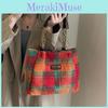 Модная женская холщовая сумка-тоут большой вместимости со стильным клетчатым дизайном для осенне-зимнего использования