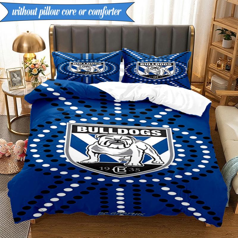 3PCS Bulldogs Team Crest Design Bedding Set 2D Printing (Includes 1 Duvet Cover + 2 Pillowcases Coreless), Bedroom decor,Fan gift