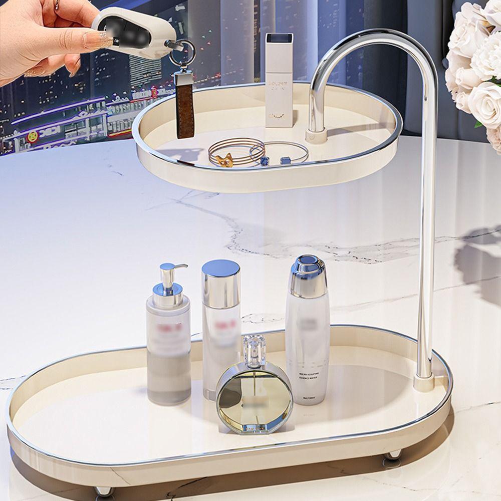 Space Saving Desktop Storage Tray Stainless Steel Rod Makeup Storage Display Stand Kitchen