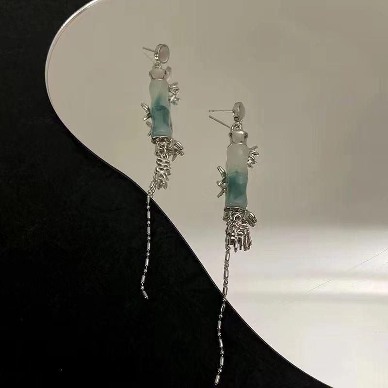 Серьги с бамбуковой кисточкой из серебра S925: Женские нишевые модные шипы 2023