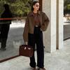 VAYLA Fashion Brown Zipper Jacket for Women Elegant Lapel Long Sleeve Short Coats Female Vintage Lady Street Outerwear