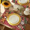 4pcs Festive Gingerbread Christmas Placemats - 12"x18" Rectangular, Red & White Checkered with Holly, Candy Canes & Snowflakes - Polyester, Hand Wash