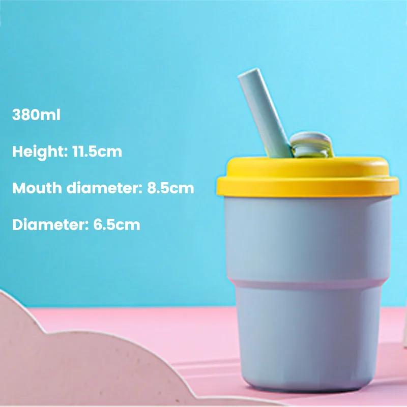 Бутылка для воды 380 мл, силиконовая трубочка, стакан для питья, бытовая питьевая вода, молочная чашка, устойчивая к падениям, сетка для кофе