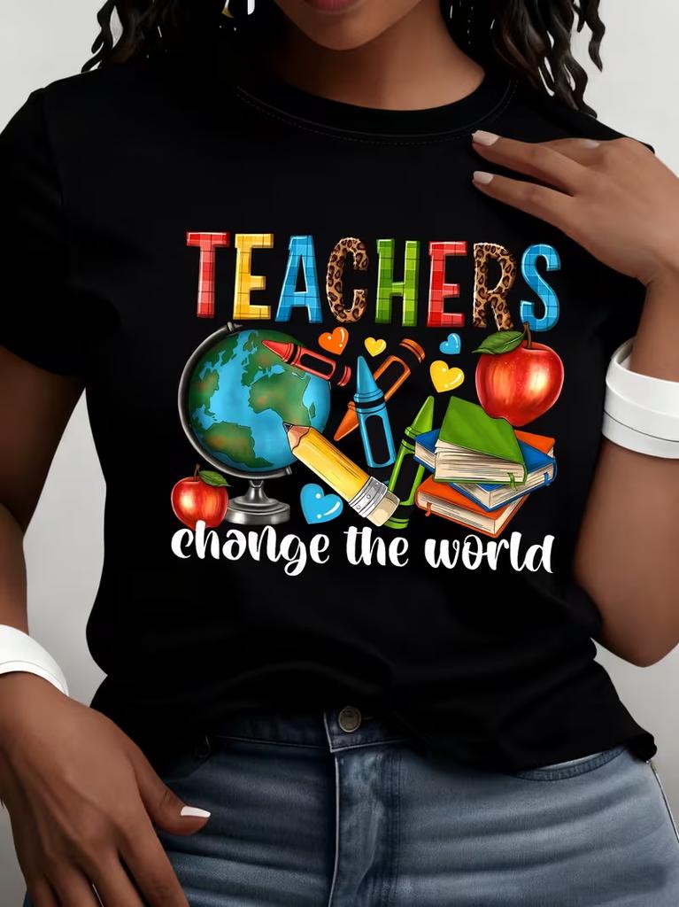 Teacher Print Tshirt Allseason Short Sleeve Casual Top Unisexs Clothingteachers Essential Supplies Teachers Gift