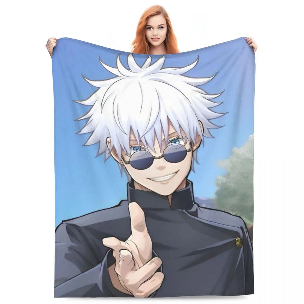 Вязаный плед Годжо Сатору Аниме Магическая битва Фланелевый плед Летний кондиционер Персонализированные Мягкие Теплые Покрывала
