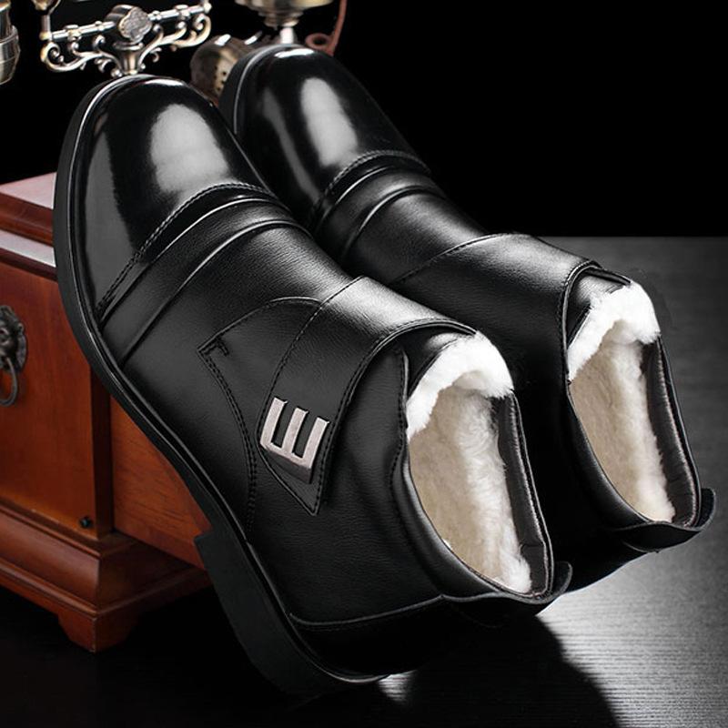 Мужские зимние ботинки из смеси шерсти, размер 38~46, самые теплые кожаные мужские ботинки в русском стиле для зимы