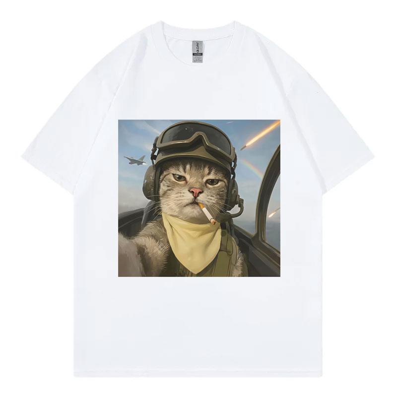 Funny Smoking Cat On Plane Graphic T Shirts High Quality Fashion Oversized TShirts Unisex Unisex Casual Cotton Short Sleeve TShirt
