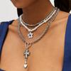 Vintage Heart Cross Pendant Necklace With Alloy Charm And Layered Floral Accents For Fashion