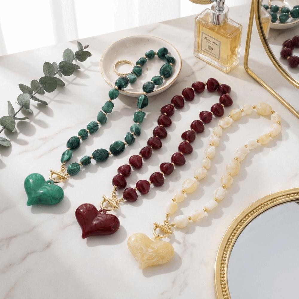 Large Heart Pendant Statement Necklace Colorful Chain Necklace Daily Wear