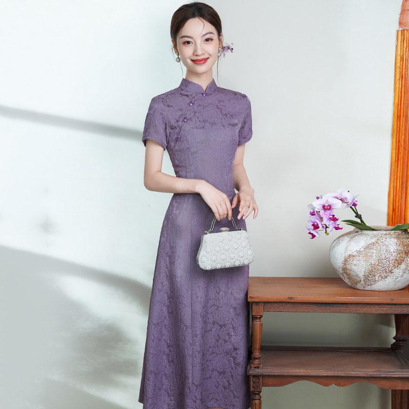 Purple thin mother national style new Chinese style Suzhou improved cheongsam women's high sense daily wear dress summer