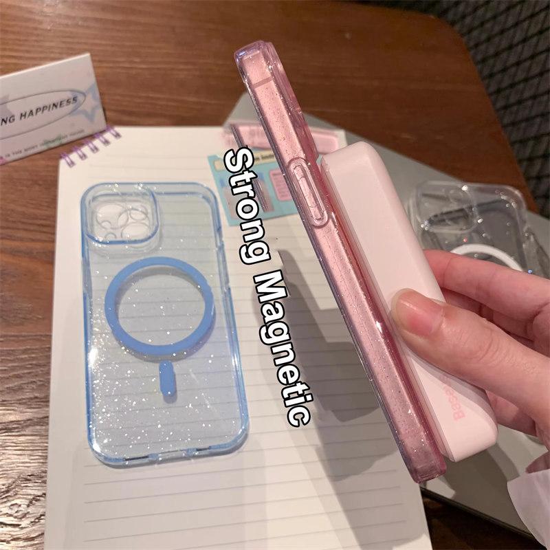Роскошный прозрачный блестящий мягкий чехол для iPhone 16 15 Plus 14 13 Pro Max для беспроводной зарядки Magsafe, магнитный силиконовый чехол