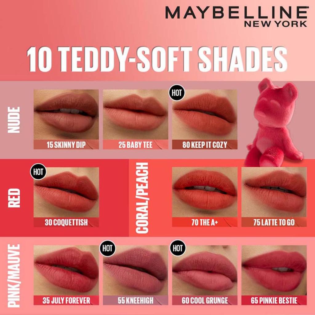 Maybelline New York Super Stay Teddy Tint Цвет для губ и щек 5 мл Skinny Dip Стойкий Матовый