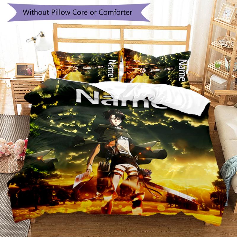 3pcs Custom Name Attack on Titan Bedding Set Duvet Cover Closure Includes 1 Duvet Cover & 2 Pillowcases for All Seasons Bedroom Decor