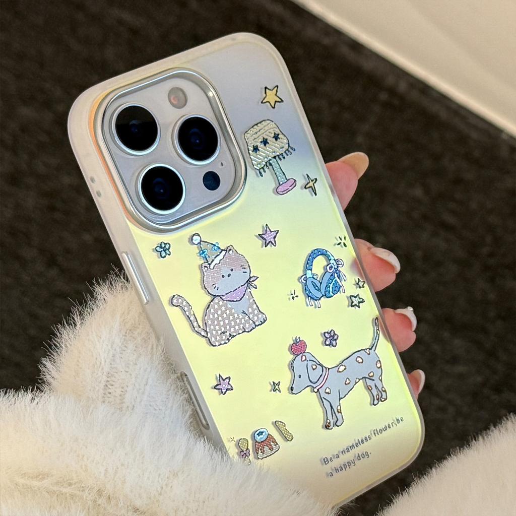 Позолоченный Милый Милый Питомец Подходит для Чехла Мобильного Телефона Iphone17 16 Лазерный 15Promax Поколение 14 Мультяшный 11 Гальваническое Покрытие