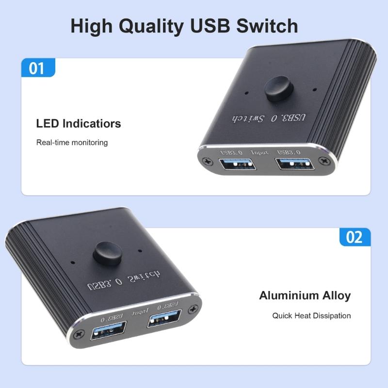 Алюминиевый USB-переключатель 2 компьютера используют 1 USB-устройство для принтера, клавиатуры, сканера, мыши с 1 кабелем USB3.0