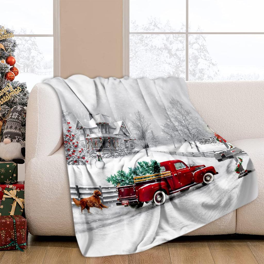 Winter Snow Truck Christmas Blanket Blanket Decoration Soft Comfortable Flannel Blanket Sofa Bed Decoration Blanket