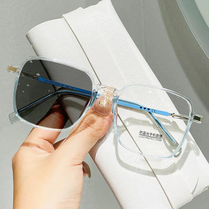 Мужские Женские Очки для Пресбиопии с Большой Оправой Серые Очки с Защитой от Синего Света +50+75+100 до +400 Фотохромные Очки для Чтения