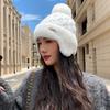 Шапка женская премиум кроличья шерсть металл стандартная вязаная шерстяная шапка однотонная универсальная зимняя теплая толстая защита для ушей