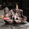 1pc, The Buddha Ceramic Handicrafts Lotus for Home Ornaments Backflow Incense Burner Handmade Purple Clay Holder Without Incense