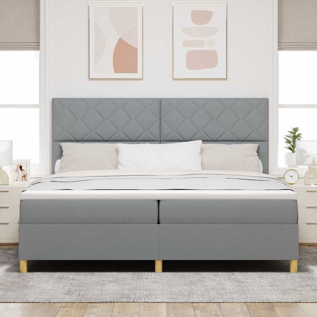 LED Box Spring Bed with Mattress Light Grey 200 x 200 cm Fabric