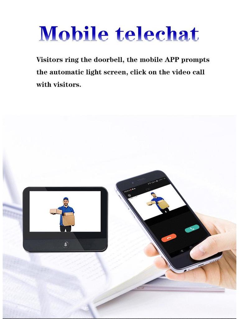 Умный беспроводной дверной звонок с широкоугольной камерой и дисплеем для защиты от кражи и мониторинга двери