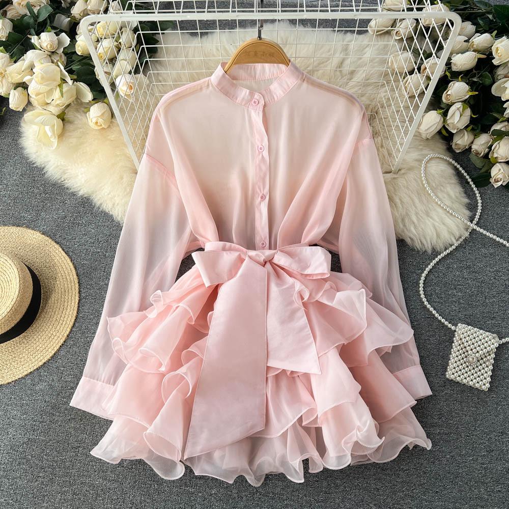 Chic Tops Women's Shirt Spring and Fall Ruffle Premium Bow Tie Blouse