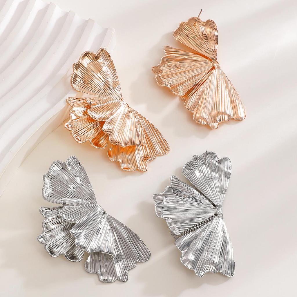 Модные минималистичные серьги в панк-стиле из сплава в виде листьев гинкго и сложенных цветов для женщин