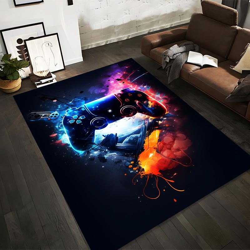 Colorful Gaming Joystick Print Rug with Abstract Splash Design Suitable for use as an anti-slip for living room bedroom sofas