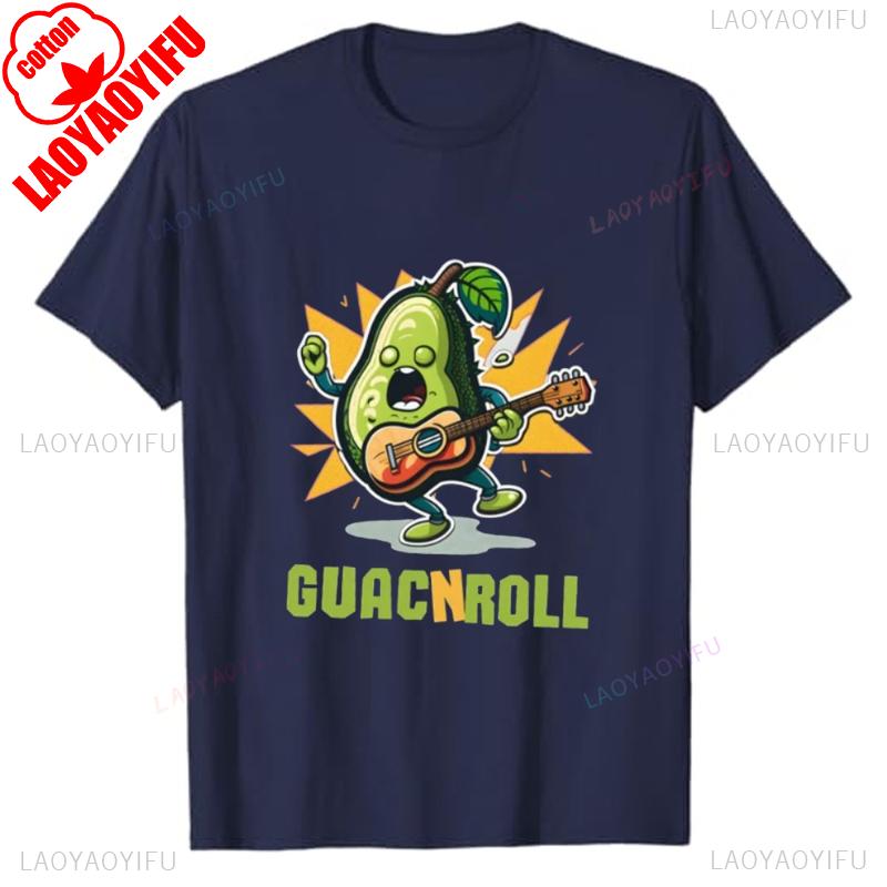 Funny Avocado Shirt for Lover Guac and Roll Tee Cute Guitar Player Gift Guacamole Music Lover Adult Unisex Printed Tshirt Tops