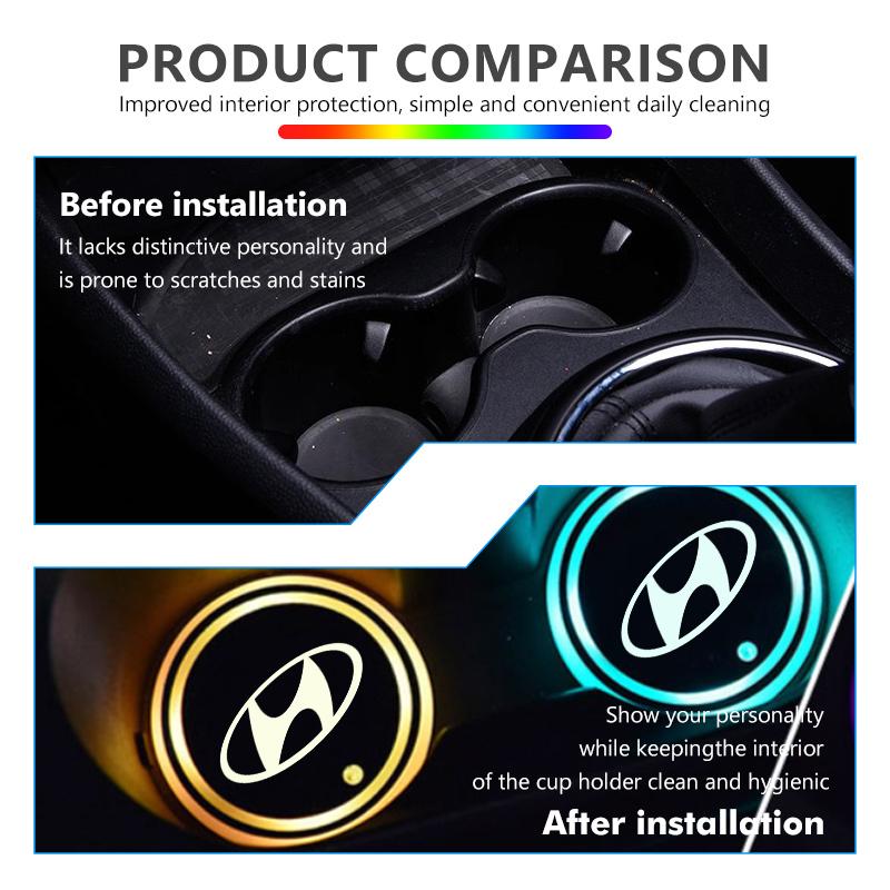Car Cup Holder Lights Ambient Lighting Glowing Anti Slip Coaster Pad For Hyundai GDi N Line i10 Azera Genesis G70 G80 G90 Accent E1