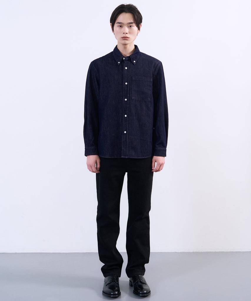 PLAC Non-Fade Long Sleeve Denim Shirt Deep Blue