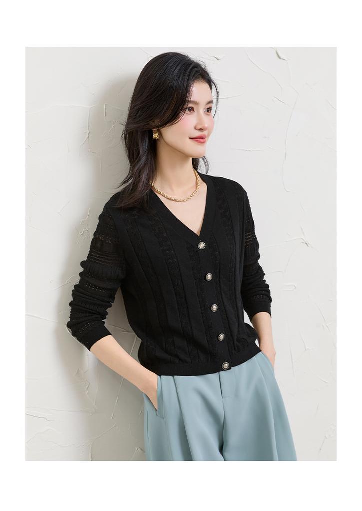 Spring 2025 New Solid Color Knitted Hollow Cardigan