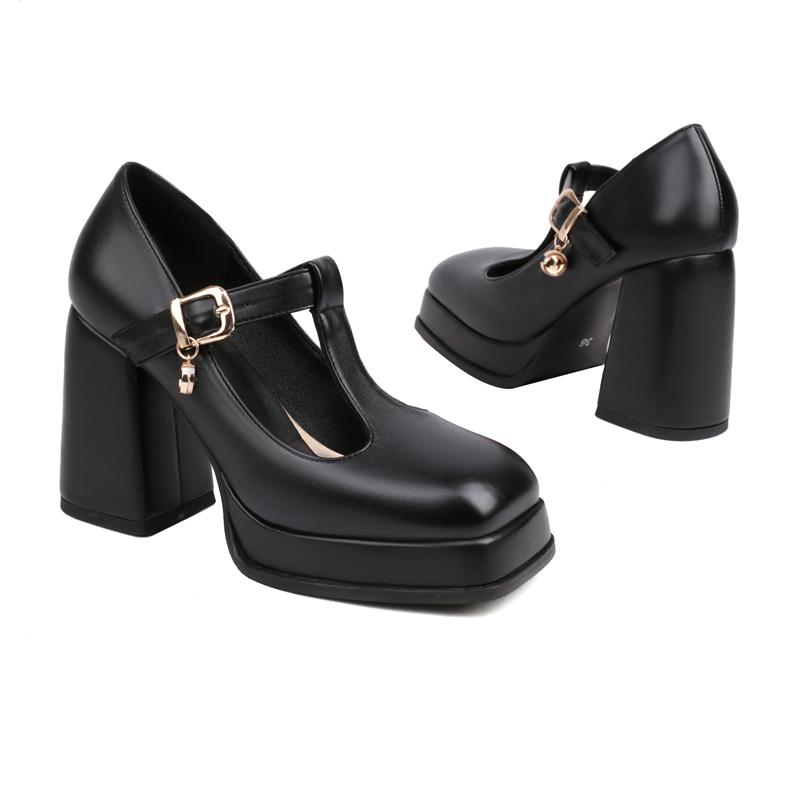Классические туфли на высоком блочном каблуке на платформе для девочек, черные, белые, женские туфли на каблуке, 2024, новые, с Т-образным ремешком, весенние туфли-лодочки, свадебная вечеринка, танцевальная обувь