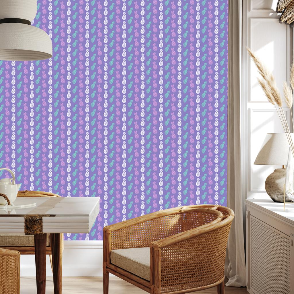 Pineapple Wallpaper Blue and Purple for Living Room and Bedroom 50x1000