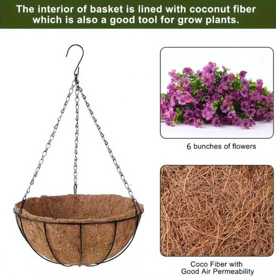 Искусственные висячие цветы с корзиной Искусственные шелковые цветы на кокосовой подкладке Корзина Искусственная висячая фиолетовая петуния для весеннего садового крыльца