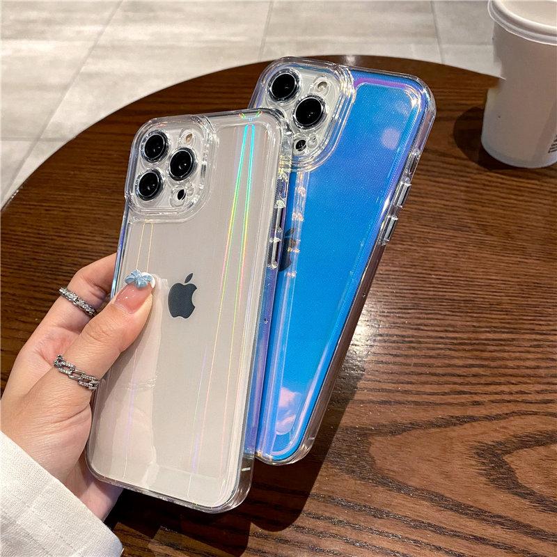 Gradient Rainbow Laser Phone Cases For Iphone 13 11 12 Pro Max Xs Max Xr X 7 8 Plus 13 Pro Transparent Soft Clear Acrylic Cover