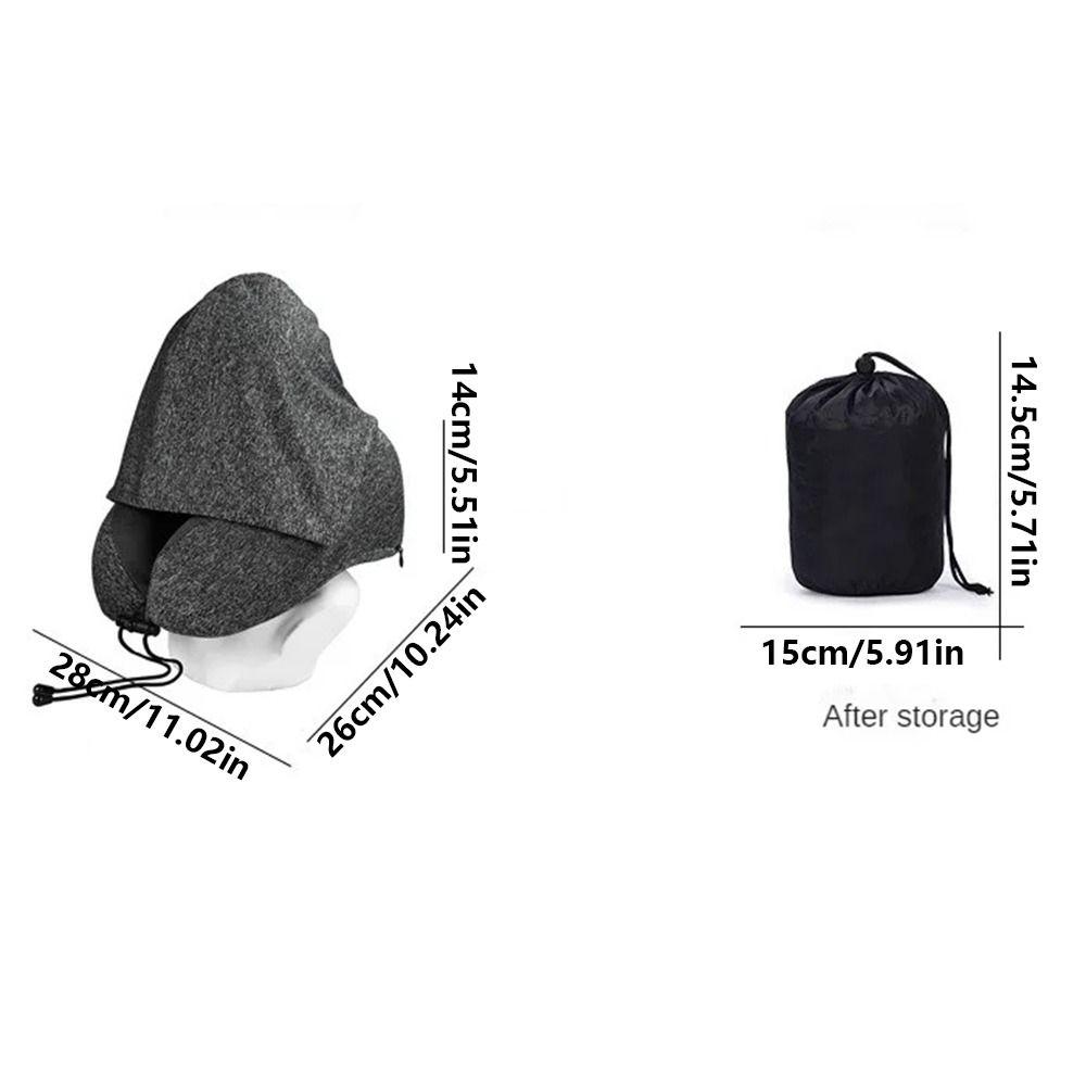 Removable Travel Neck Pillow Adjustable with Storage Bag Hooded Pillow Soft Support Washable Cover U-shaped Pillow with Cap