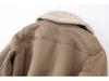 Women's Suede and Lambswool Motorcycle Jacket - Warm Fleece Coat for Autumn and Winter